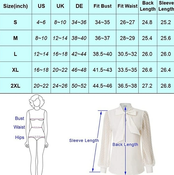 Kasin Womens Bow Tie Long Sleeve Blouse Swiss Dot Shirts Office Tops black large - Picture 6 of 6